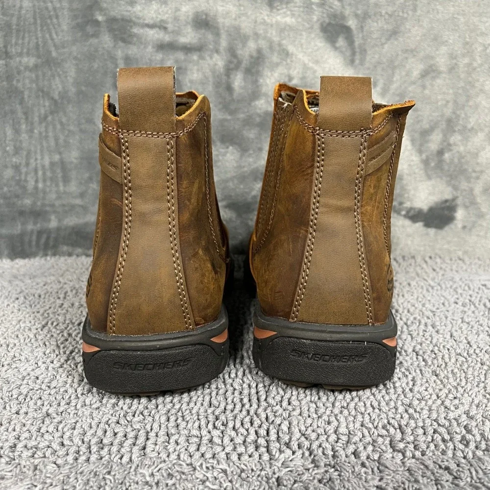 Skechers Relaxed Fit Mens 9.5 Brown Leather Chelsea Work Boots 64263 CDB